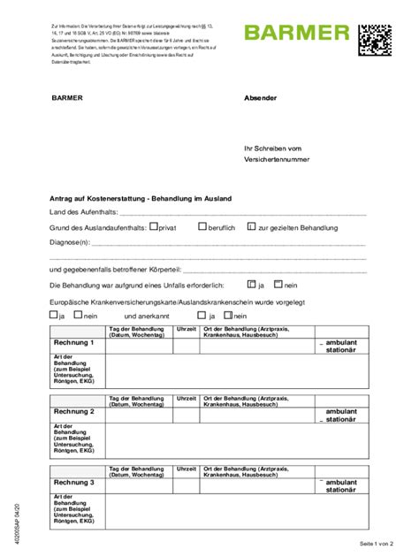 Antrag Auf Kostenerstattung Behandlung Im Ausland Fill Out Sign