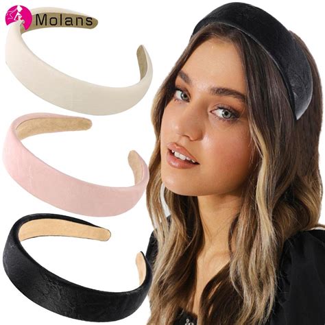 Buy Molans Solid Color Pu Faux Leather Headbands Women Hairband Hair