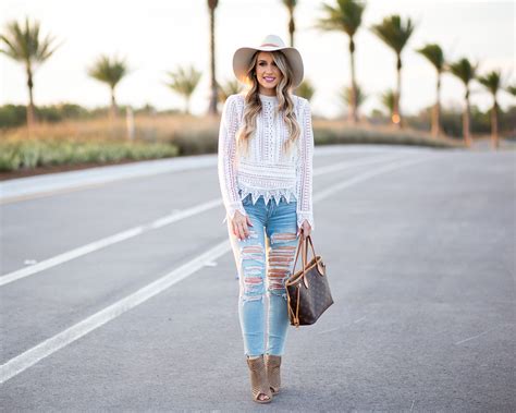 Styled Adventures Boho Lace Top Distressed Denim