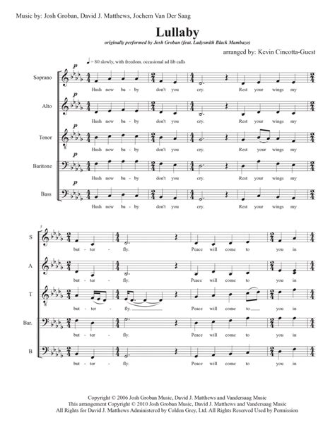 Lullaby Arr Kevin Cincotta Guest By Josh Groban Sheet Music For Satb