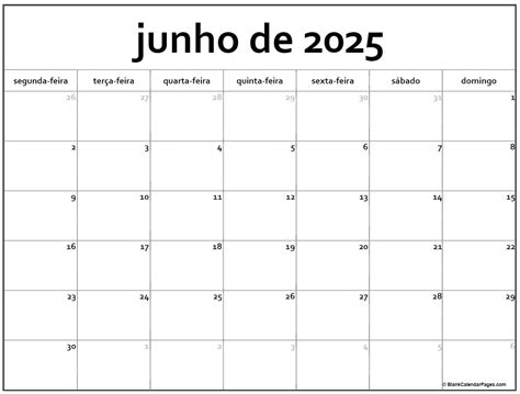 junho de 2025 calendario grátis em português Calendario junho