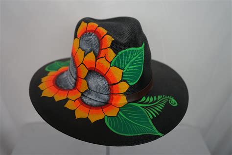 Sunflower Hand Painted Hat Black Darlenes Artesanias Boutique