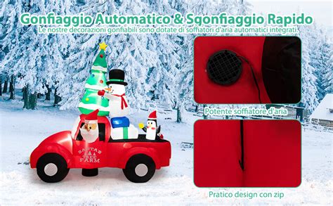 Costway Babbo Natale Gonfiabile Largo Alla Guida Di Un Auto Con LED E