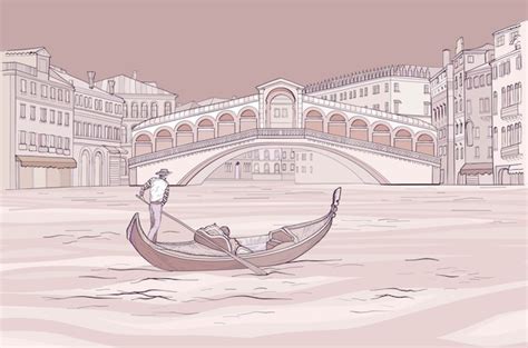 Premium Vector Venetian Gondola Near Realto Bridge