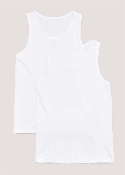 2 Pack White Cotton Vests Matalan