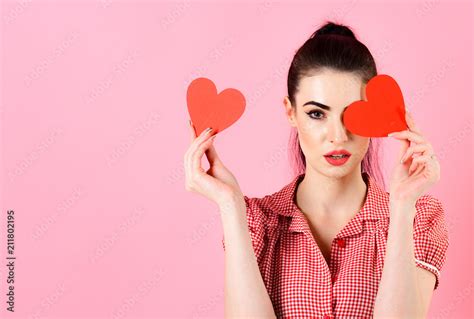 Fashion Woman With Red Hearts Stock 写真 Adobe Stock