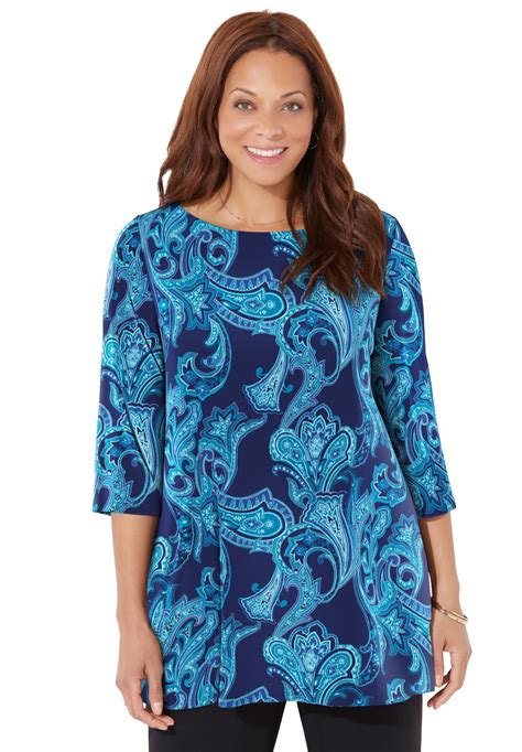 Catherines Womens Plus Size Anywear Tunic 2x Navy Paisley