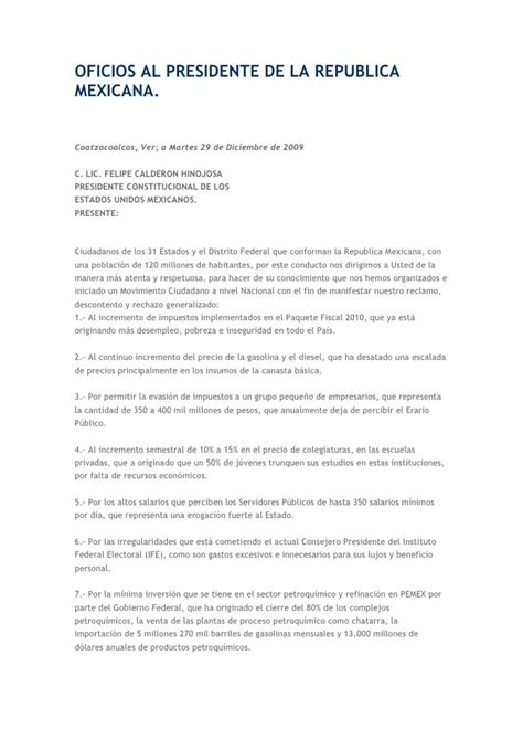 Formal Ejemplos De Cartas Para El Presidente De La Republica Nuevo Ejemplo