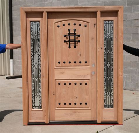 Rustic Exterior Doors With Sidelights Knotty Alder Wood Doors