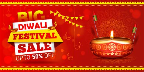 Big Diwali Festival Sale Discount Banner Design With Diya Illustration