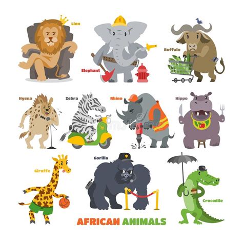 African Animals Vector Cartoon Wild Animalistic Characters Lion King ...