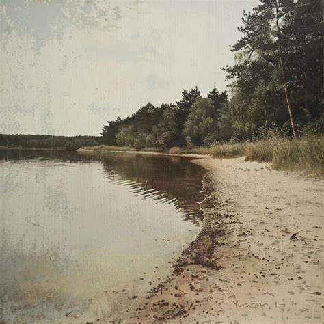 A Lake With A Secluded Sandy Beach Premium Ai Generated Image