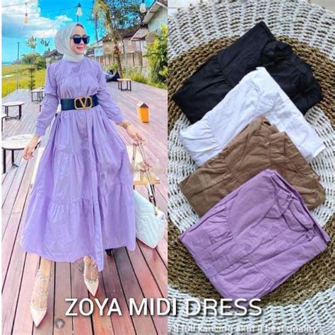 Jual Midi Dress Korean Gamis Midi Model Moela Isaco Midi Zoya Midi