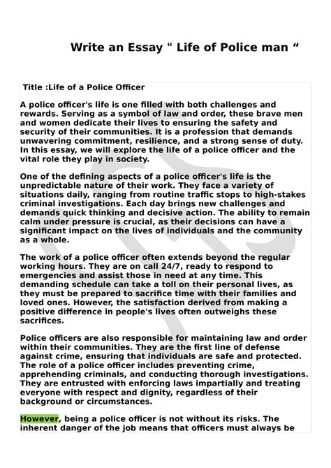 Life Of A Police Officer A Police Man Write An Essay Life Of