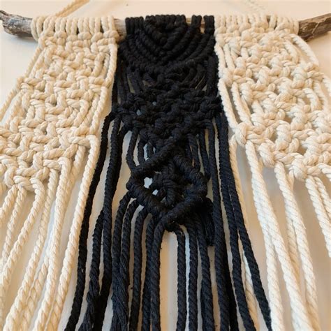 Black And White Macrame Wall Hanging On Driftwood Tea Etsy