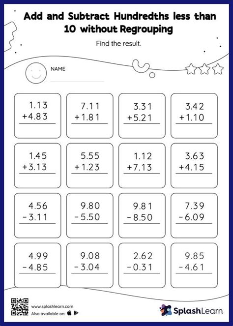 Add And Subtract Hundredths Less Than 10 Without Regrouping Vertical Math Worksheets