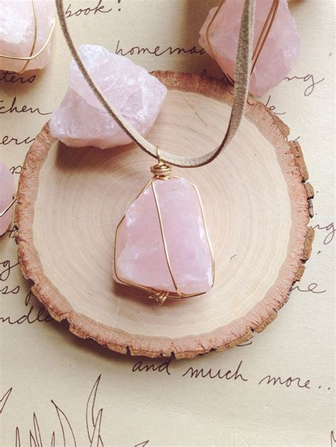 Raw Rose Quartz Necklace Rose Quartz Necklace Raw Crystal Etsy