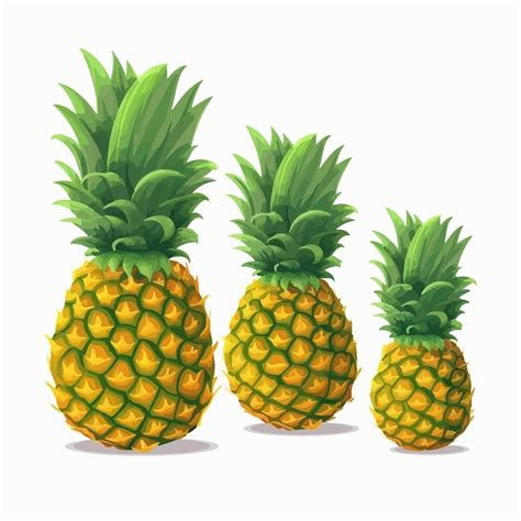 Un Dessin De Trois Ananas Avec Des Feuilles Vertes Sur Fond Blanc