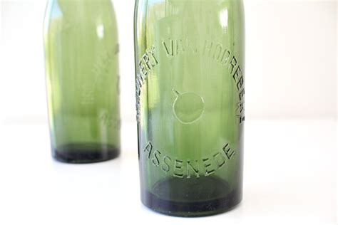 Set Of 2 Antique Green Beer Bottle With Porcelain Clip Etsy