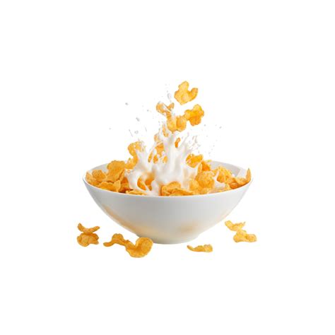 Corn Flakes With Milk Splash In White Bowl Generative Ai 34595694 PNG