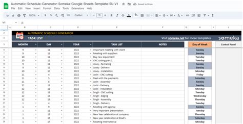 Automatic Schedule Generator Google Sheets Template 2025