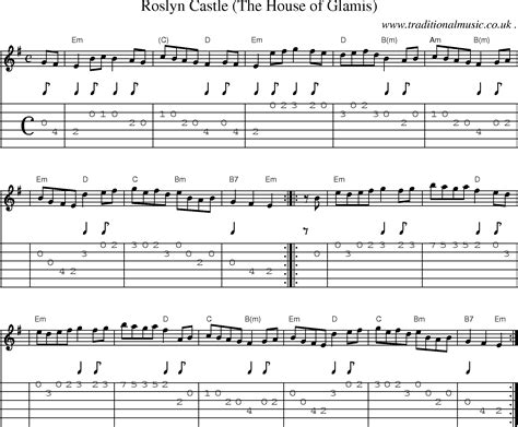 Scottish Tune, Sheetmusic, Midi, Mp3, Guitar chords & tabs: Roslyn Castle The House Of Glamis