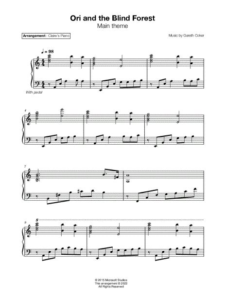 Claire S Piano Main Theme From Ori And The Blind Forest Sheet Music