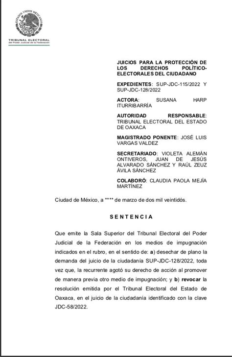 Juan José Diaz Morales on Twitter Oaxaca TEPJF PROPONEN ANULAR