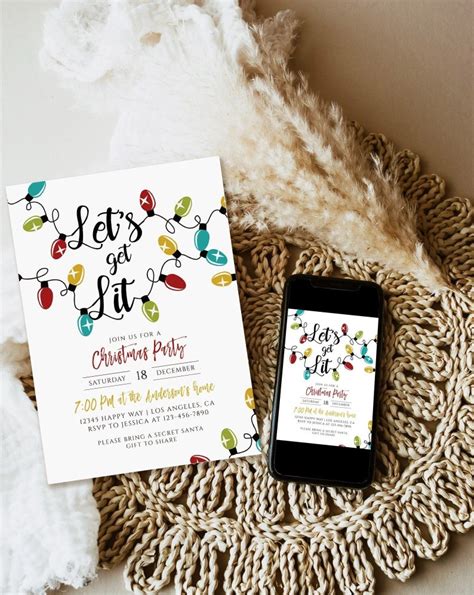 Christmas Party Invitation Template Lets Get Lit Invitation Etsy