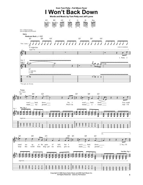 I Won T Back Down Sheet Music Direct