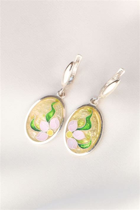 Georgian Cloisonne Enamel Flower Earrings Sterling Silver Etsy