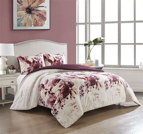 Nanshing Rose 3 Piece Reversible Microfiber Comforter Set Purple