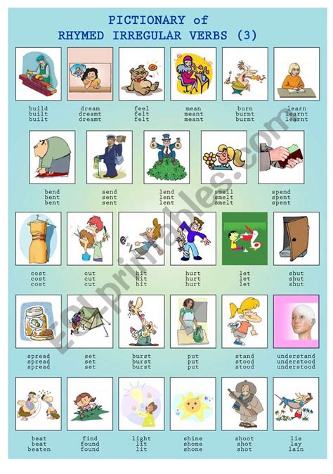 Pictionary Of Rhymed Irregular Verbs ESL Worksheet By Alena