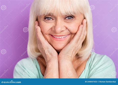 Photo Of Adorable Cheerful Positive Old Lady Hands Cheeks Shiny Smile