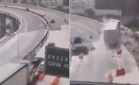 VIEO Tráiler cae de puente en autopista Saltillo Monterrey en NL