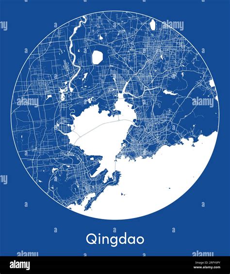 City Map Qingdao China Asia Blue Print Round Circle Vector Illustration