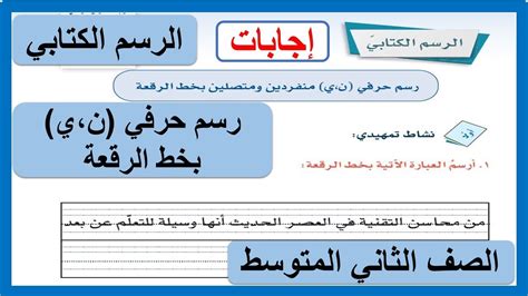 الرسم الكتابي رسم حرفي ن ، ي منفردين ومتصلين بخط الرقعة للصف الثاني