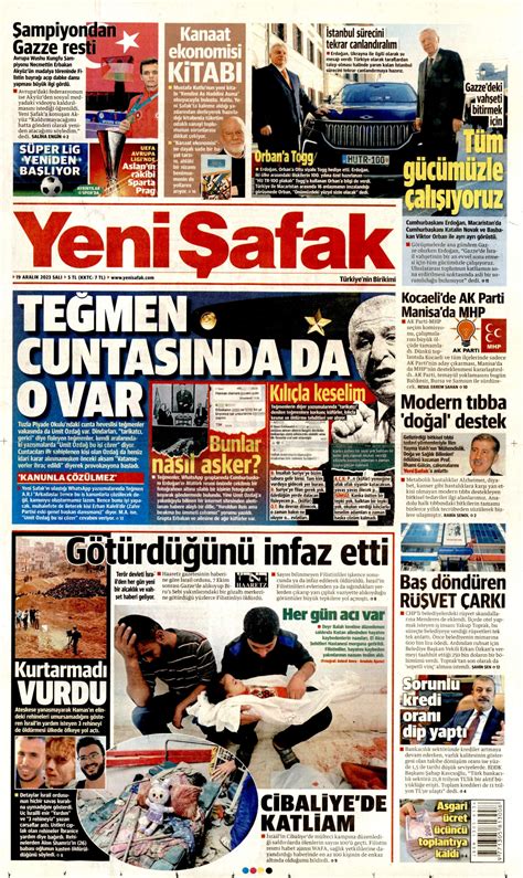 Yeni Şafak Gazetesi Yeni Şafak Manşet Oku Haberler 19 Aralık 2023