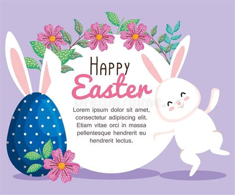 Easter Card With Flowers Plants And Rabbits With Egg Stock Vector