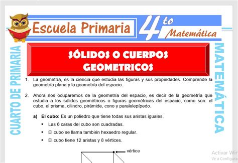 Sólidos o Cuerpos Geometricos para Cuarto de Primaria Escuela