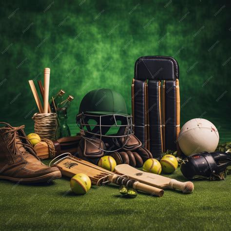 Premium Photo Cricket Equipments On Green Grass Ai Generative