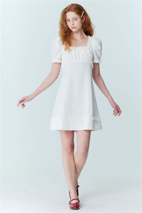 Frill Mini Dress Ivory Opening Sunshine