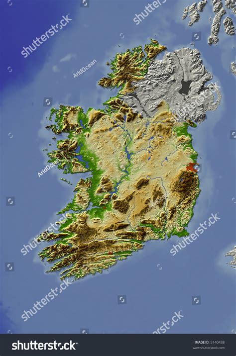 D Relief Map Of Ireland Shows Major Cities And Rivers Surrounding