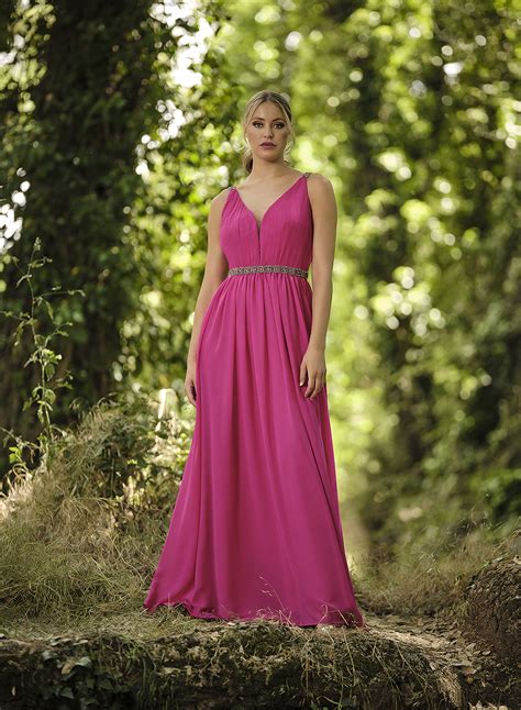 Nuribel Vestido Largo Rosa De Gasa Estilo Griego