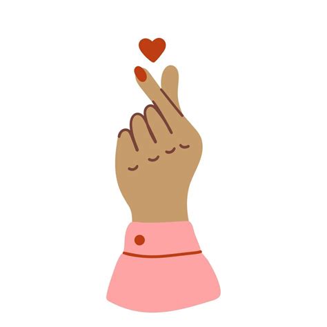 Korean Love Sign Korea Finger Heart From Hands Fingers Flat Vector