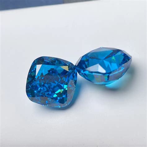 Blue Color Square Cushion Crushed Ice Cut Cz High Carbon Diamond Lab