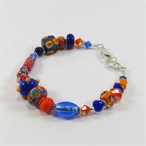 Silver Bracelet Beaded Bracelets Handmade Jewellery Blue Orange