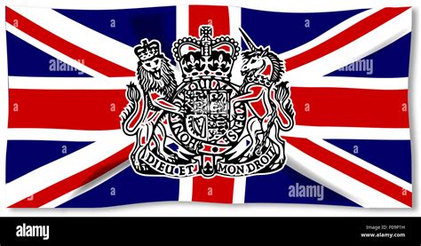 Union Jack flag of the United Kingdom with lion seal over white Stock ...