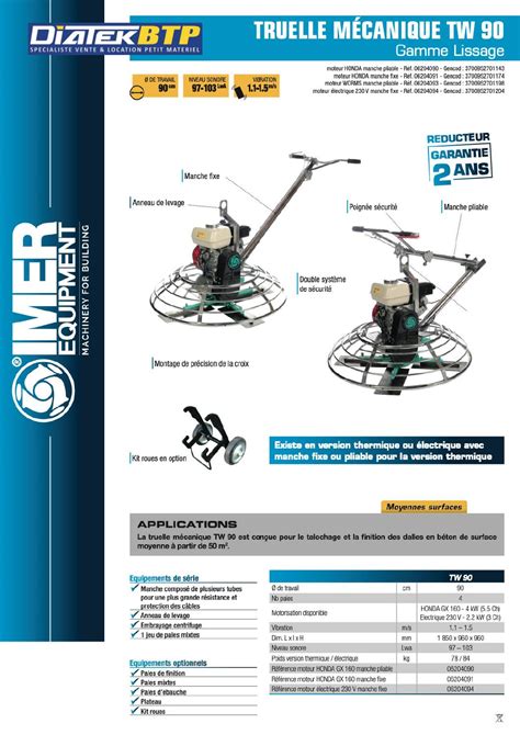 Truelle Mécanique Imer thermique TW90 pour chantier Vente et location