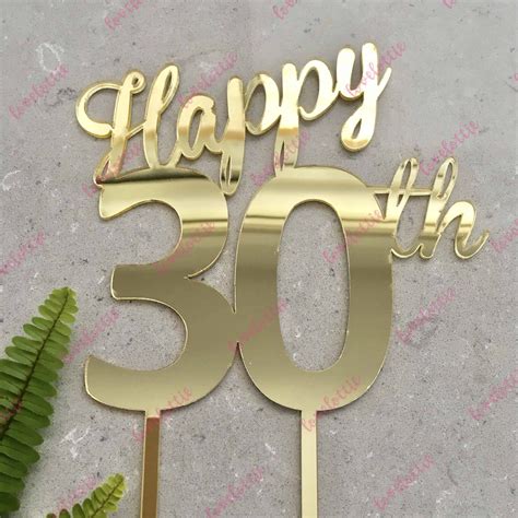 Happy 30th Birthday Cake Topper Acrylic Gold Mirror Love Lottie Xoxo